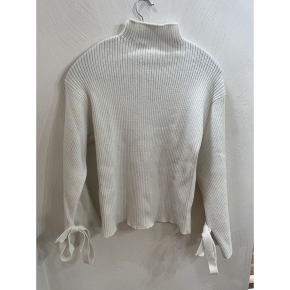 Flared Sleeve, Turtleneck Sweater Cream, Size Large. Bows on Sleeves - Picture 1 of 6